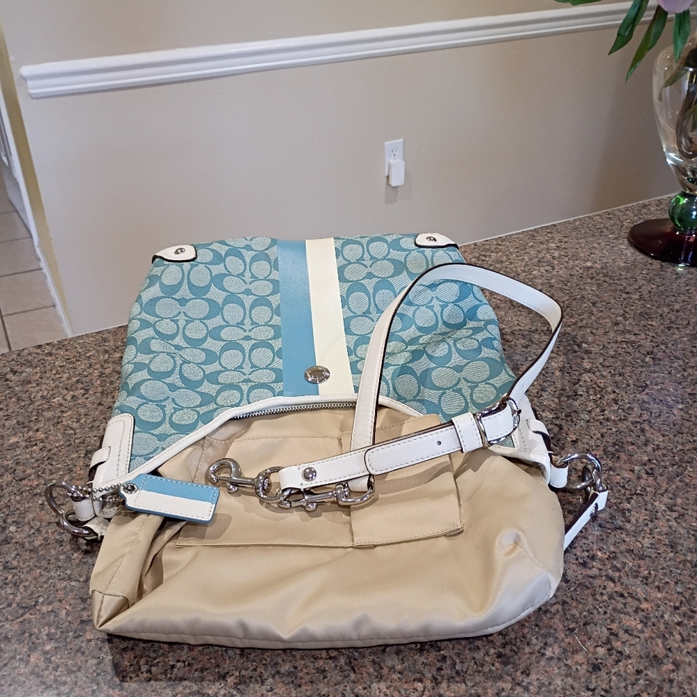 COACH SIGNATURE STRIPED CHELSEA HOBO BAG – BLUE/WHITE NO. F14476 - Picture 8 of 17